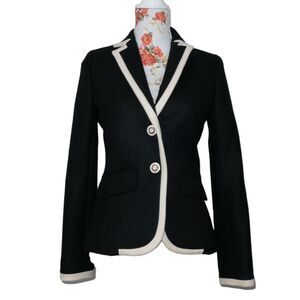 $398 J.Crew Wool Lexington Jacket Enamel Buttons Ouvrier Des Ports Black Cream